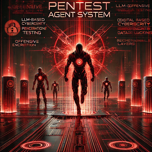 DALL·E 2025-03-22 17.47.42 - A futuristic, intense visual representation of an LLM-based pentest agent system designed explicitly for offensive cybersecurity penetration testing. .png