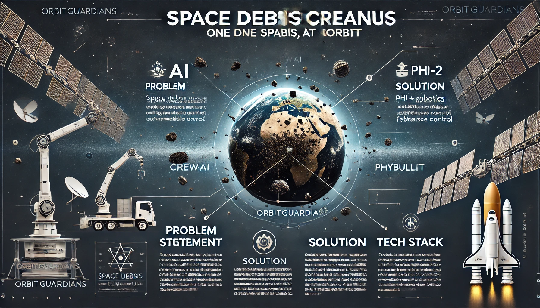 DALL·E 2025-03-06 17.55.10 - A high-quality infographic for a project called 'OrbitGuardians', focused on space debris cleanup using AI and robotics. The theme should be futuristi.webp